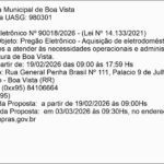 Prefeitura Municipal de Boa Vista – Pregão Eletrônico Nº 90018/2026